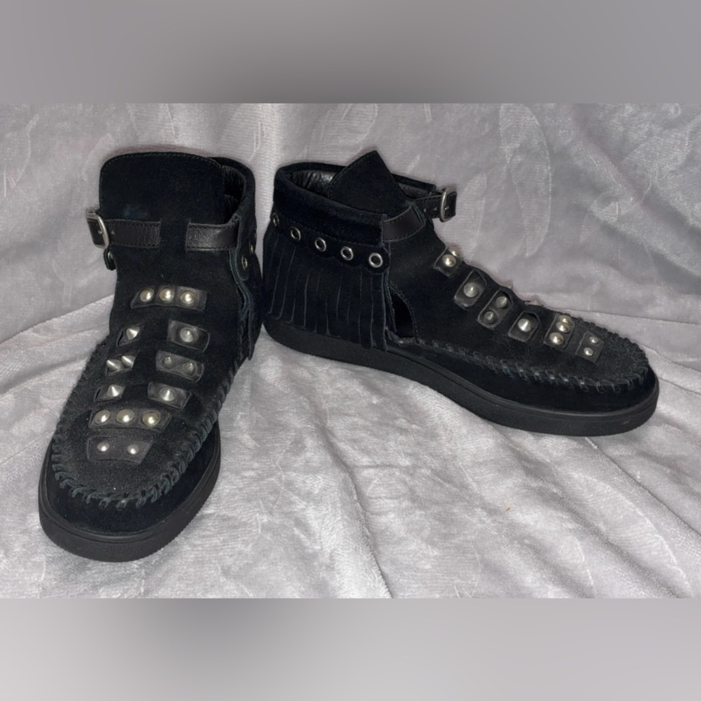 Coach Fringe Roccasin Sneaker with Stud Accents in Black, Women’s 8